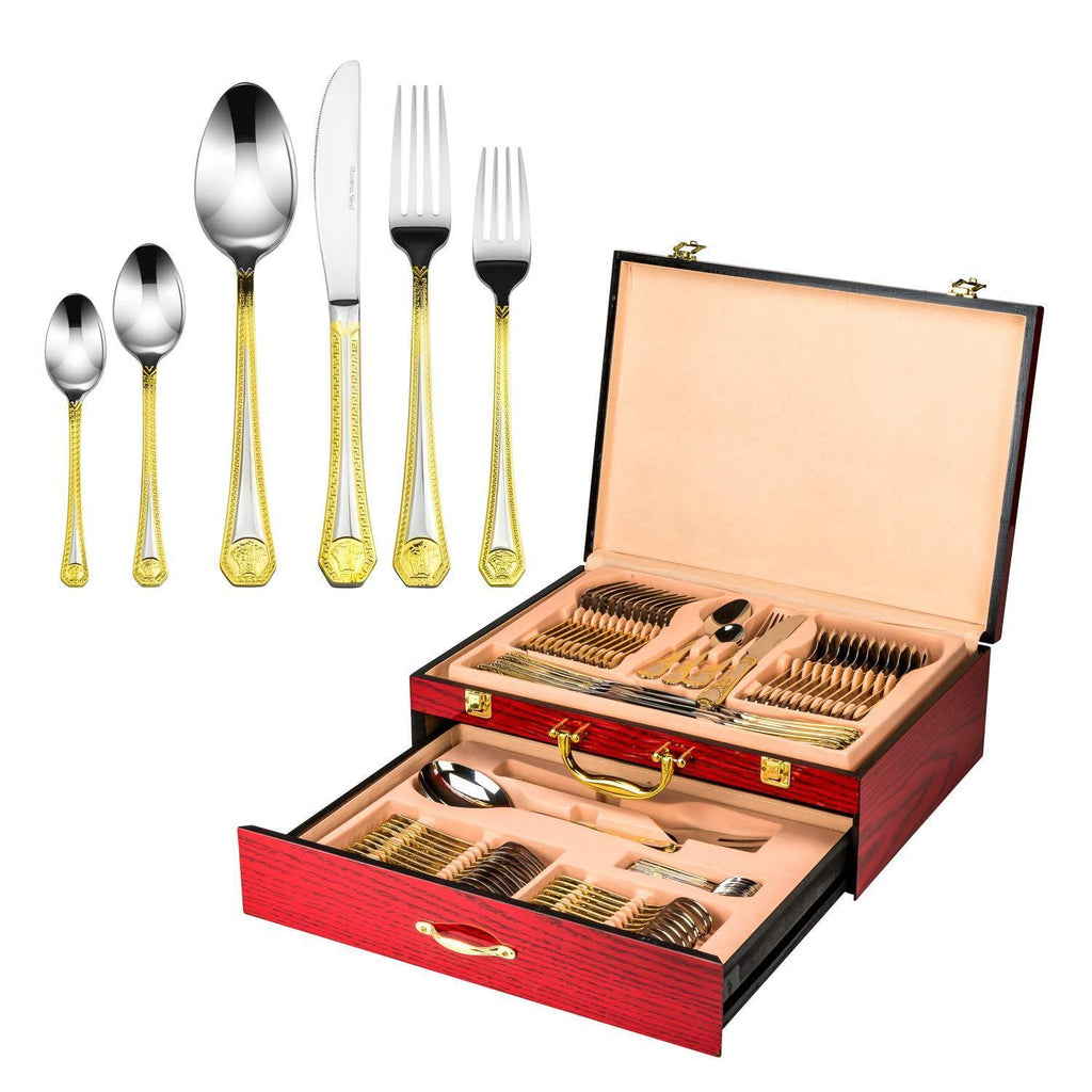 Selection joseph sedgh collection 18 10 stainless steel 75 piece silverware flatware cutlery set dishwasher safe includes dinner spoon fork knife dessert fork mocha spoon 3 serving utensils