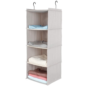 Top rated ishealthy hanging closet organizer 4 shelf cloth hanging shelf houndstooth imitation linen fabric easy mount collapsible foldable hanging closet shelves storage organizer with 2 hooks gray