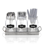 Shop here 3 glass mason jars with black chalk label 17 ounces clear chalkboard mugs on galvanized caddy with handle home and party drinkware set utensil organizer vintage rustic decor set