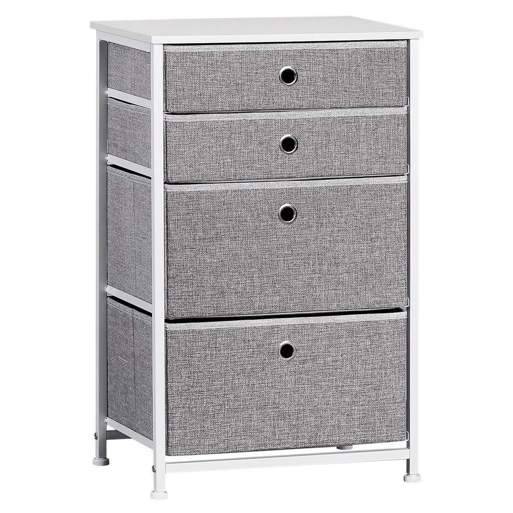 Exclusive langria faux linen home dresser storage tower with 4 easy pull drawers sturdy metal frame and wooden tabletop perfect organizer for guest room dorm room closet hallway office area gray