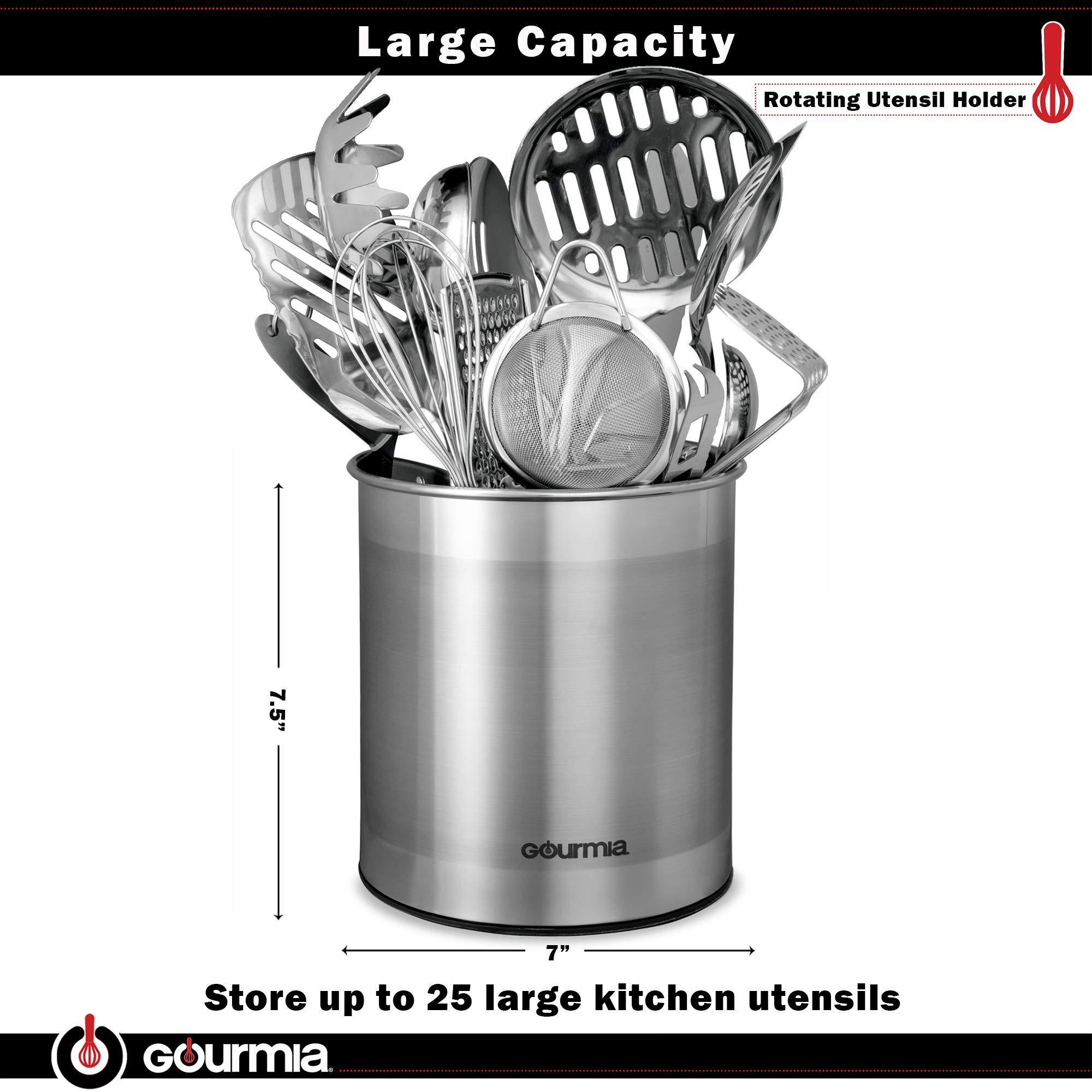 Best gourmia gch9345 rotating kitchen utensil holder spinning stainless steel organizer to store cooking and serving tools dishwasher safe non slip bottom use as caddy