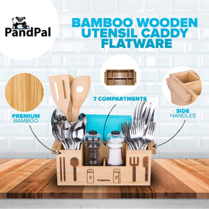 Amazon best bamboo wooden utensil caddy flatware holder for spoons knives forks chopsticks salt pepper shakers napkins condiments spices silverware drawer organizer home restaurant camper