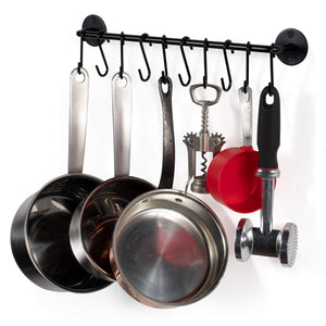 WALLNITURE Gourmet Kitchen Rail Rack Pot Pan Lid Organizer and 10 Hooks 16 Inch Black