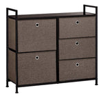 Latest langria faux linen wide dresser storage tower with 5 easy pull drawer and handles sturdy metal frame and wooden table organizer unit for guest dorm room closet hallway office area dark brown