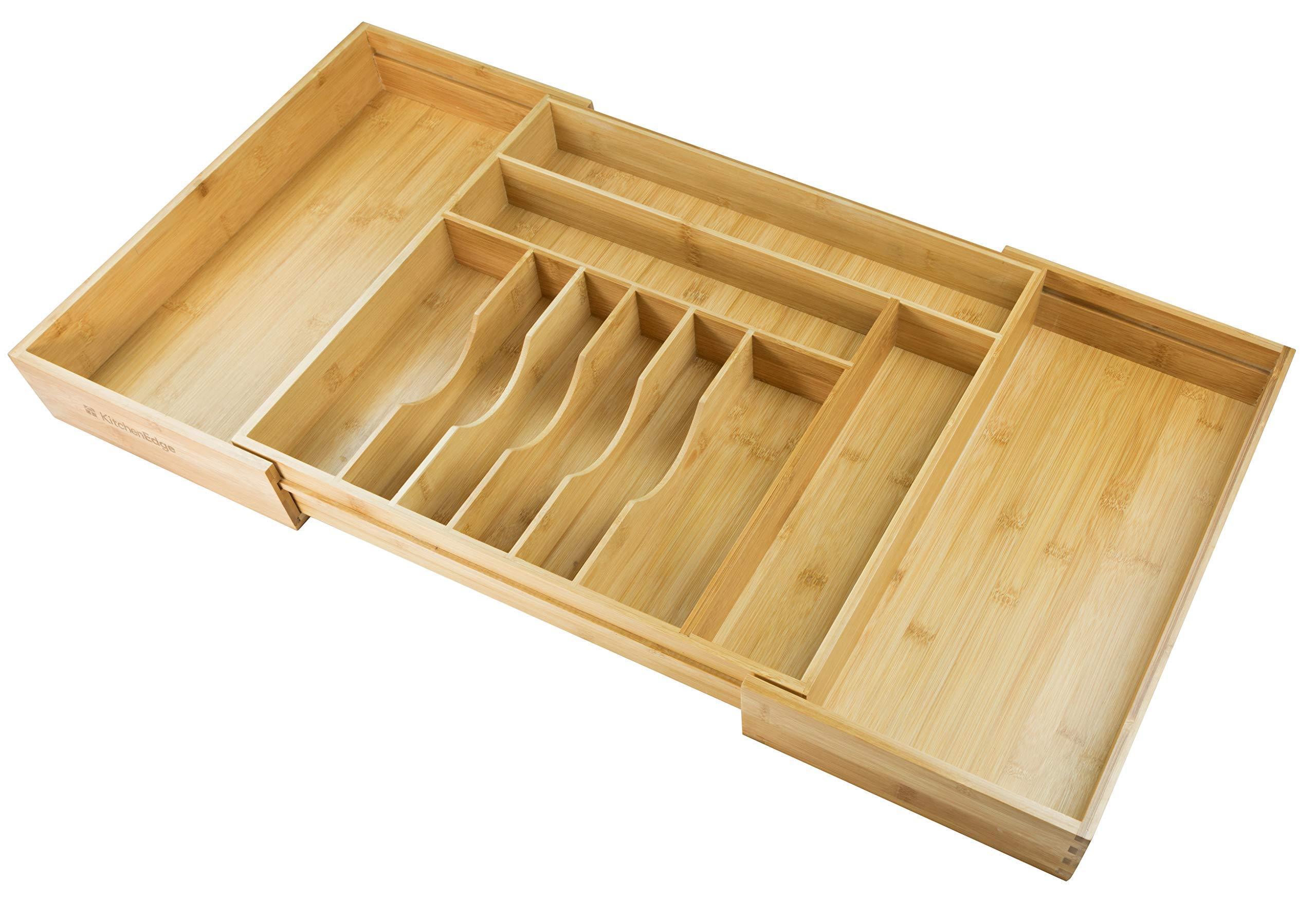 Get kitchenedge premium silverware flatware and utensil organizer for kitchen drawers expandable to 33 inches wide 11 compartments 100 bamboo