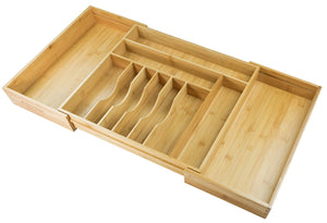 Get kitchenedge premium silverware flatware and utensil organizer for kitchen drawers expandable to 33 inches wide 11 compartments 100 bamboo