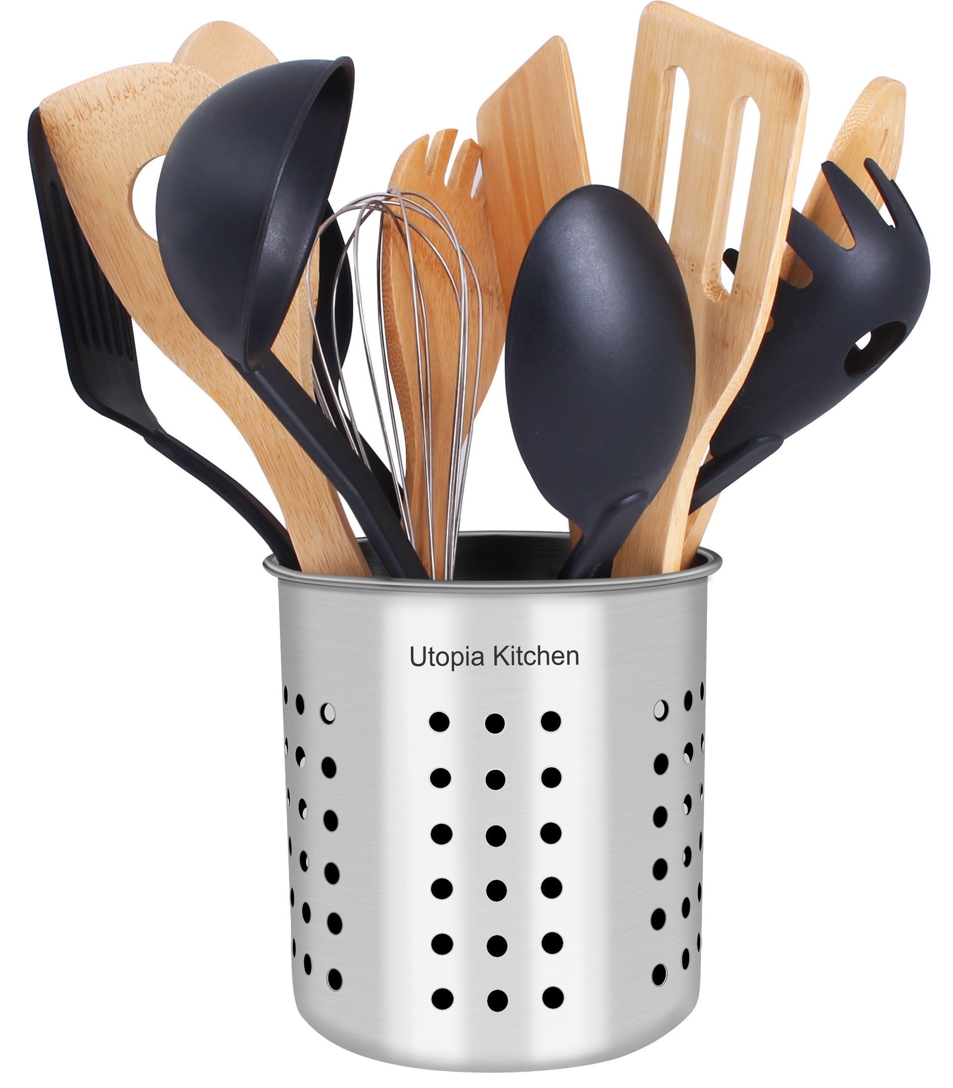 Cheap utopia kitchen utensil holder utensil container 5 x 5 3 utensil crock flatware caddy brushed stainless steel cookware cutlery utensil holder