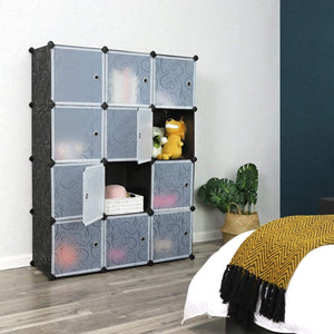 Organize with songmics cube storage organizer 12 cube closet storage shelves diy plastic closet cabinet modular bookcase storage shelving with doors for bedroom living room office black ulpc34h