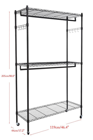 Discover the best homdox double rod closet 3 shelves wire shelving clothing rolling rack heavy duty garment rack with wheels and side hooks