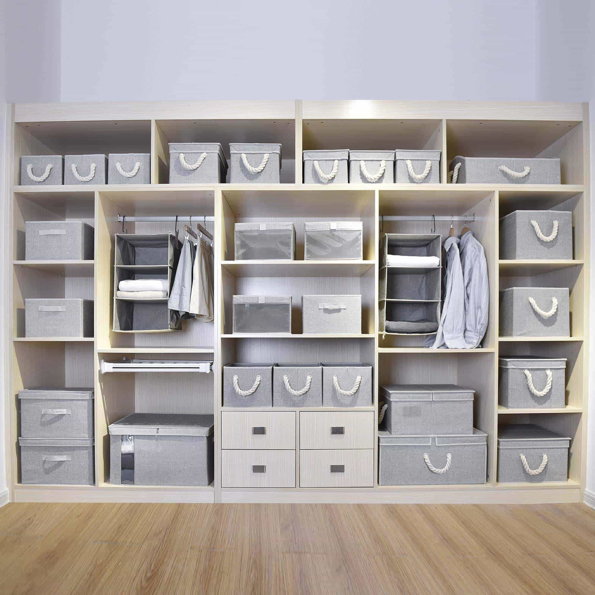 Latest storageworks closet storage organizer with transparent clear window storage boxes with lid double open lid gray cotton fabric box jumbo