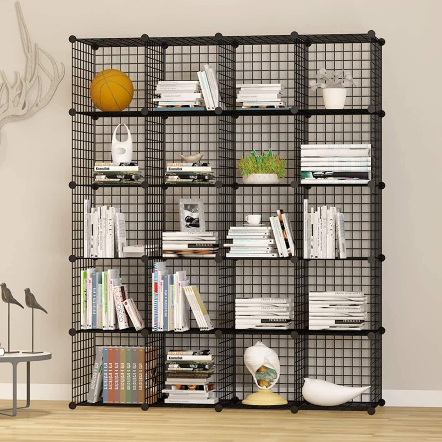 Budget friendly unicoo multi use diy 20 cube wire grid organizer wardrobe organizer bookcase book shelf storage organizer wardrobe closet black wire
