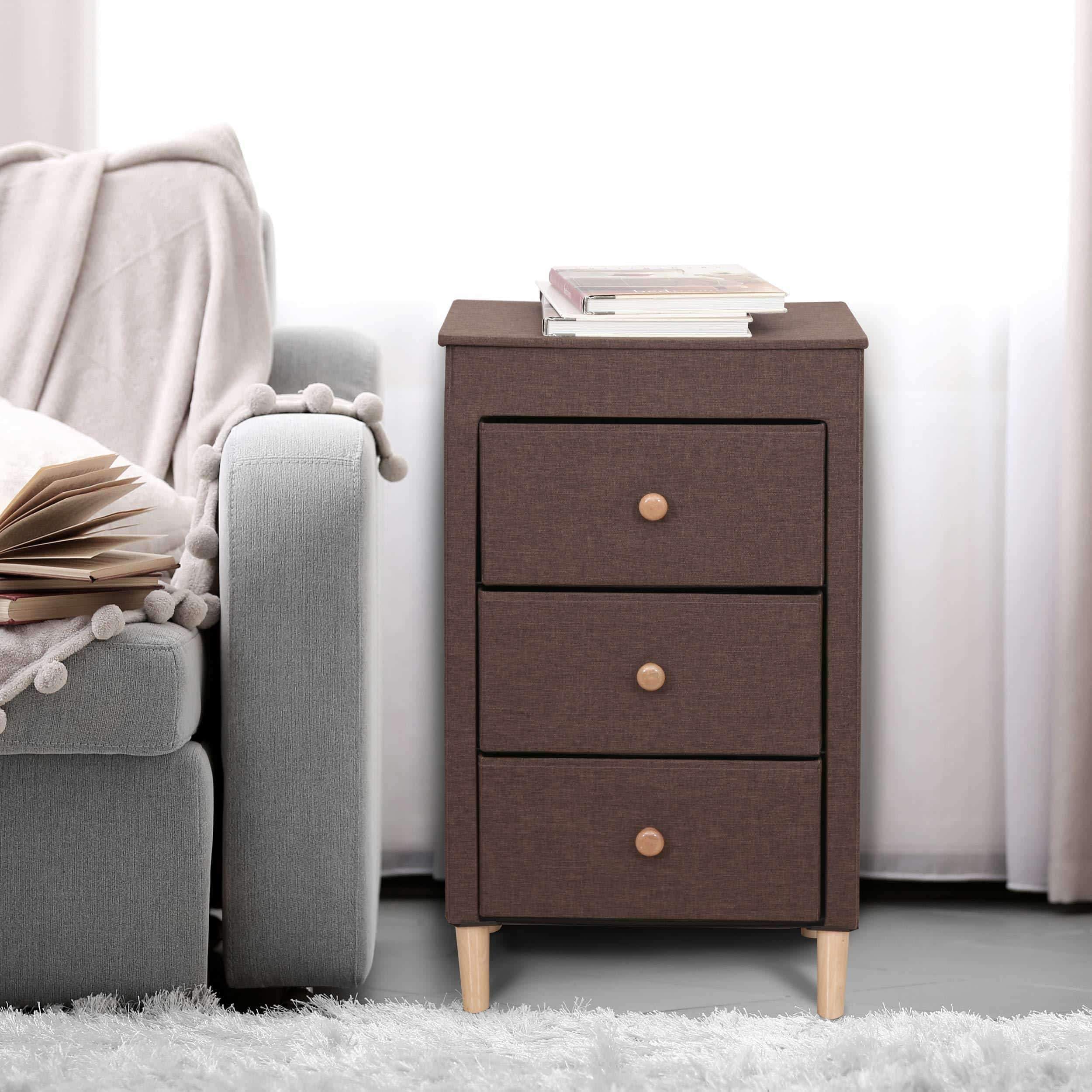 Best itidy 3 drawer dresser premium linen fabric nightstand bedside table end table storage drawer chest for nursery closet bedroom and bathroom storage drawer unit no tool requried to assemble brown