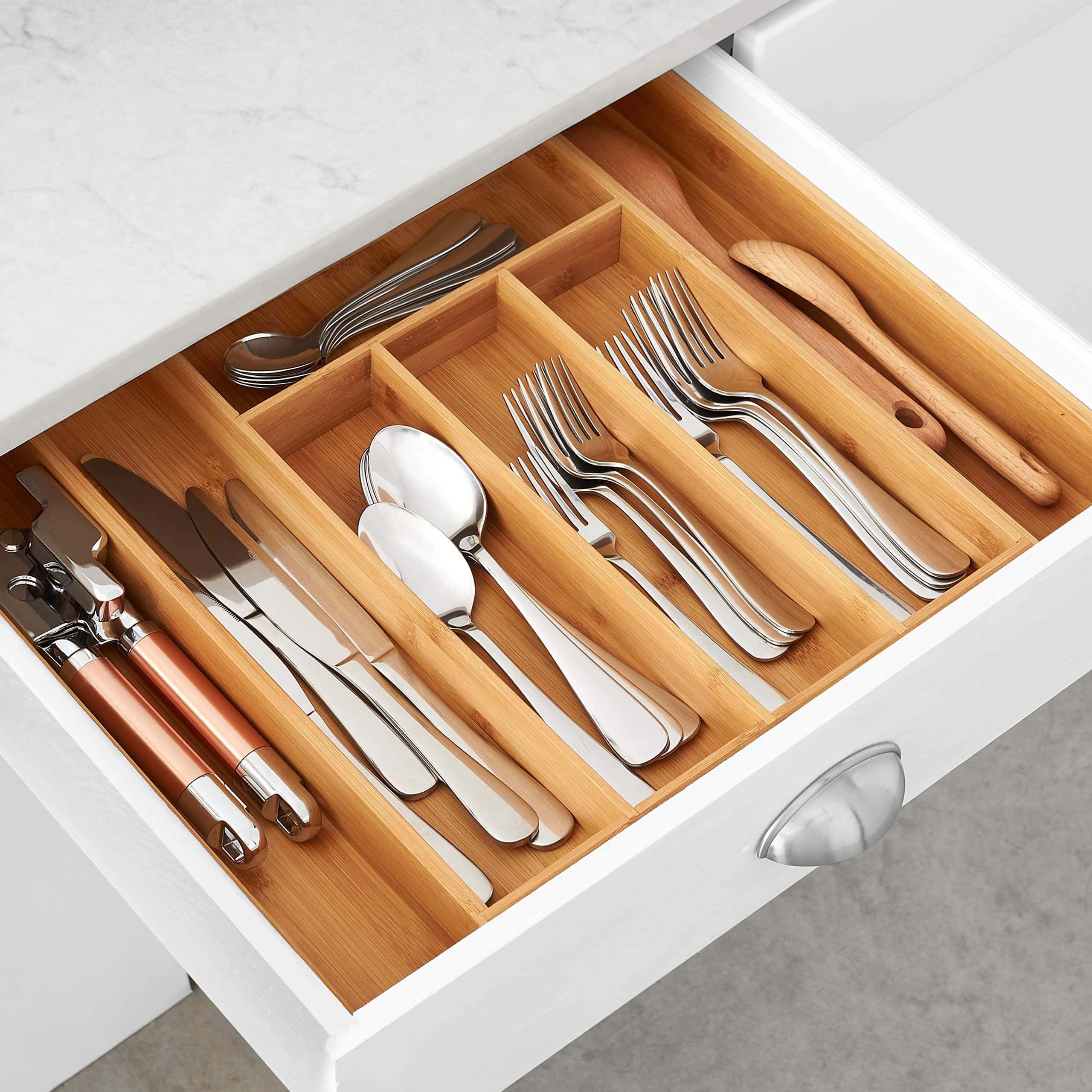 Order now amazonbasics bamboo expandable kitchen utensils drawer organizer