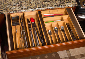 Exclusive birdrock home 2 pc bamboo utility drawer organizer utensil silverware spoon knife fork 18 inch large natural wood tray adjustable kitchen organization