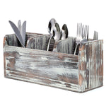 3 Compartment Rustic Torched Wood Utensil Holder, Flatware Caddy and Organizer Tray